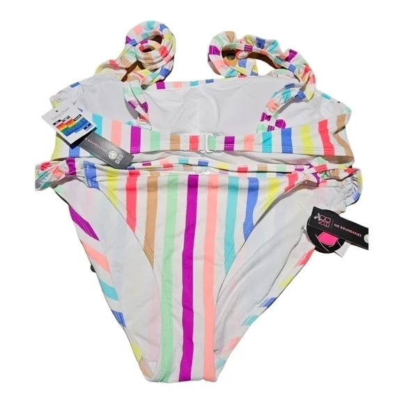No Boundaries Junior's Ribbed Ruffle Strap Bandeau Bikini Swimsuit Sz. XL Junior - Picture 4 of 7